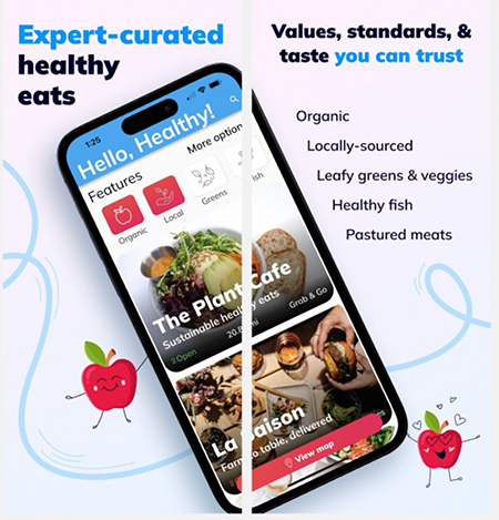 Photo of Healthy Anywhere app showing special local restaurants that value meaning over margin and need your support.